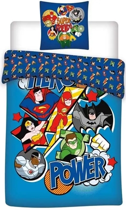  Junior Sengetøj 100x140 cm - Sengesæt med superhelte - Superfriends - 2 i 1 design - 100% bomuld 